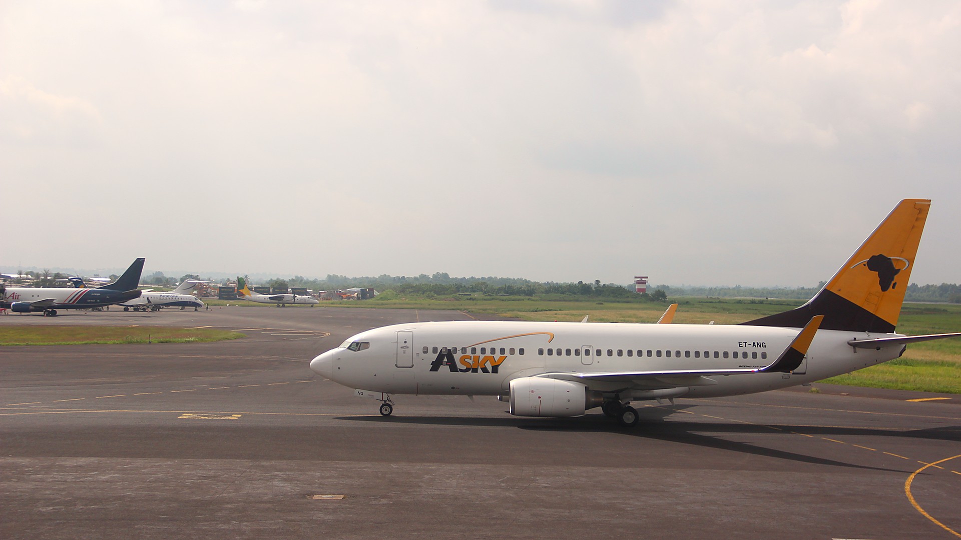 Airliner on the apron at Douala International Airport in Cameroon